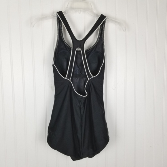 Speedo Womens Swimsuit Racerback Black Size 8 White Trim Racing Solid - Picture 3 of 10